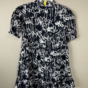 Collusion ASOS layered tiered black white short sleeve knee‎ length dress, sz 0